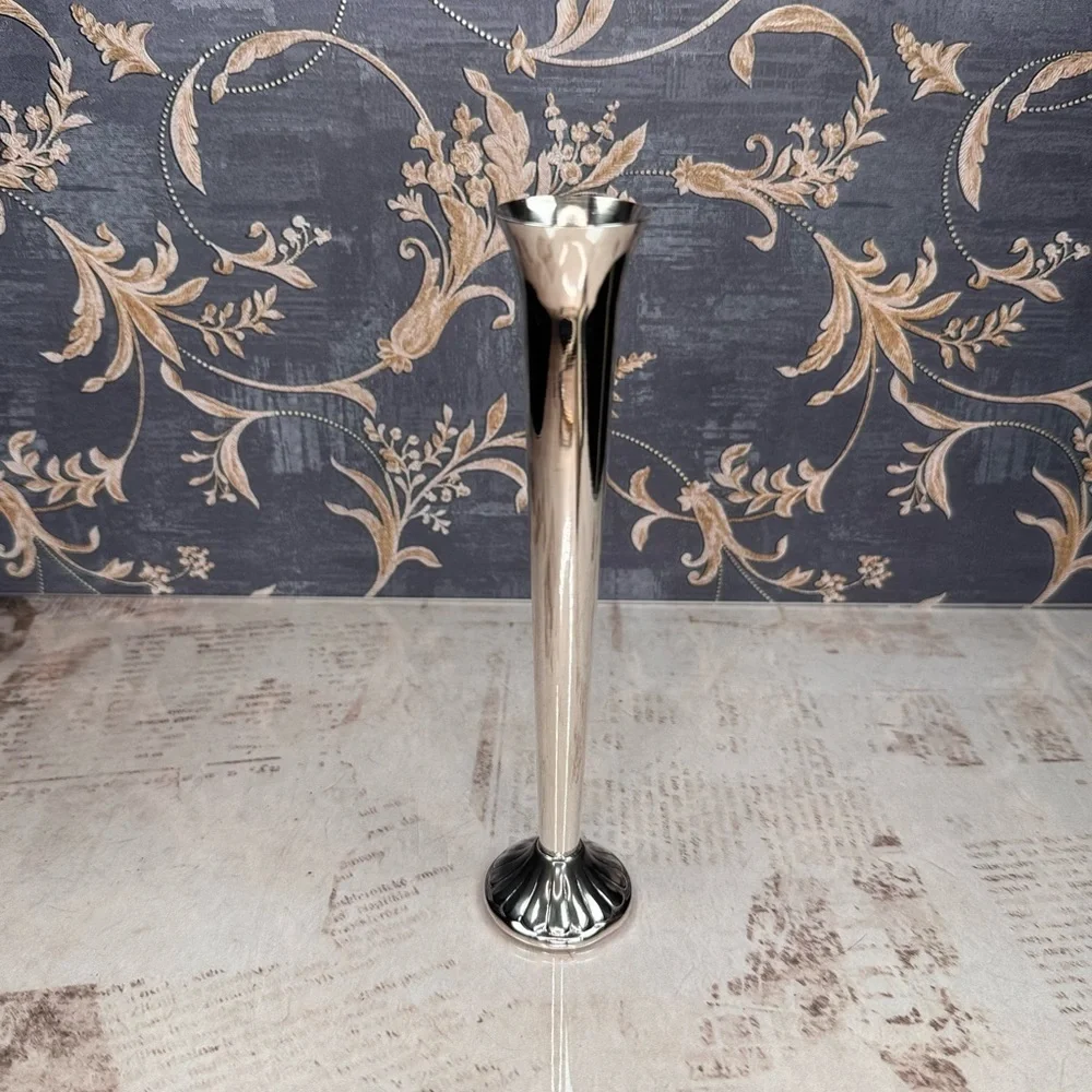 Vintage Silver Tone Bud Vase Weighted Fluted Base Trumpet Shape Estate